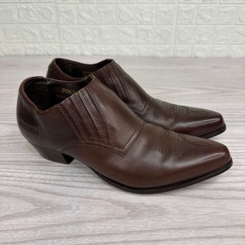 Durango Western Ankle Boots SZ 7.5M Brown Leather Slip On Pointed Toe Block Heel